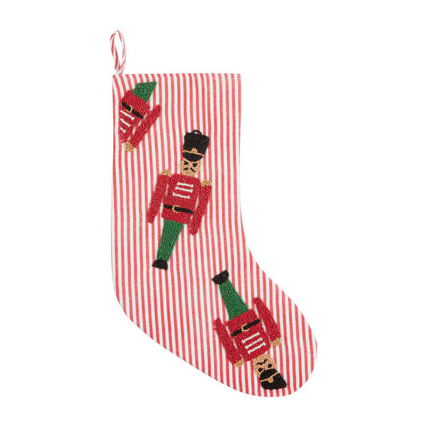 MUD PIE NUTCRACKER BEADED XMAS STOCKING