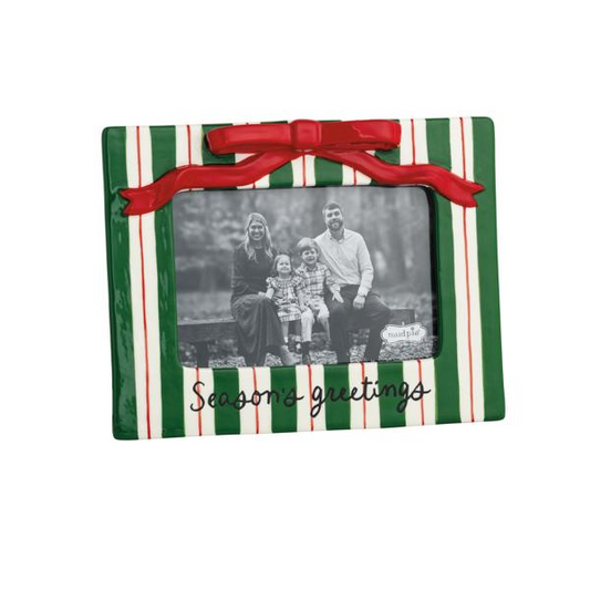 Mud Pie Stripe Ceramic Bow Christmas Frame