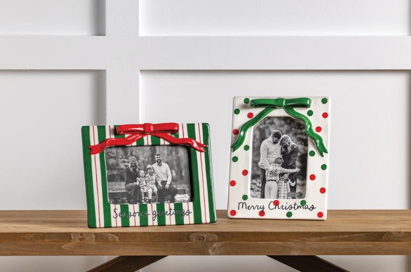 Mud Pie Stripe Ceramic Bow Christmas Frame