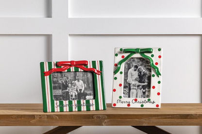 Mud Pie Stripe Ceramic Bow Christmas Frame
