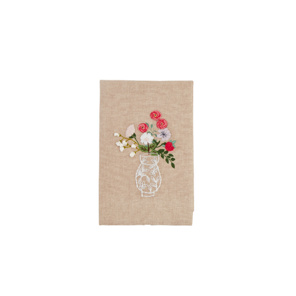 Mud Pie Flower In Vase Embroidered Towel