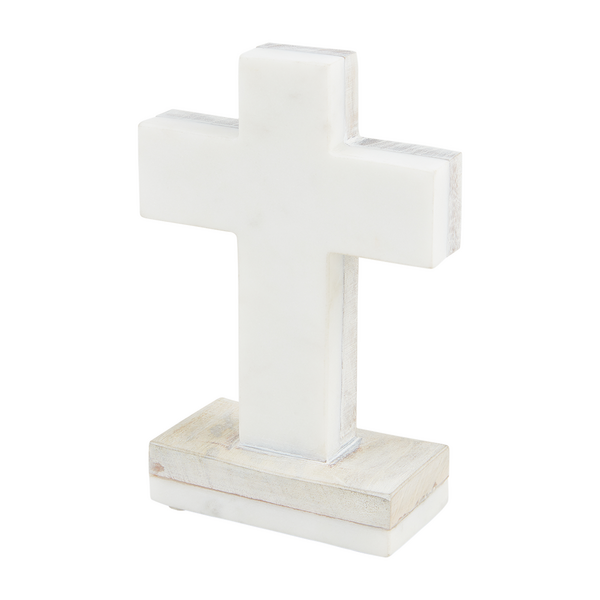 MUDPIE WHITE MARBLE WOOD CROSS