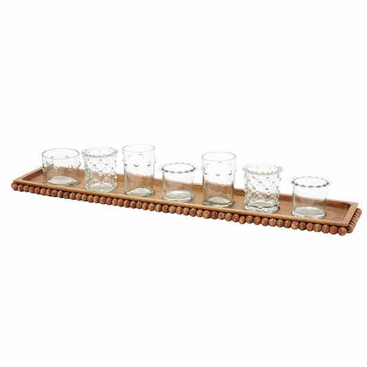 MudPie Beaded Wood Votive Tray Middle Shelf